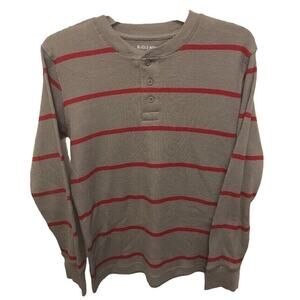 Size 14 Bugle Boy Boy's Gray Red Stripe Thermal Henley Long Sleeve Shirt
